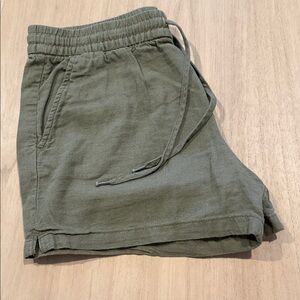 H&M LOGG Olive Green Linen Blend Drawstring Shorts | Size 4